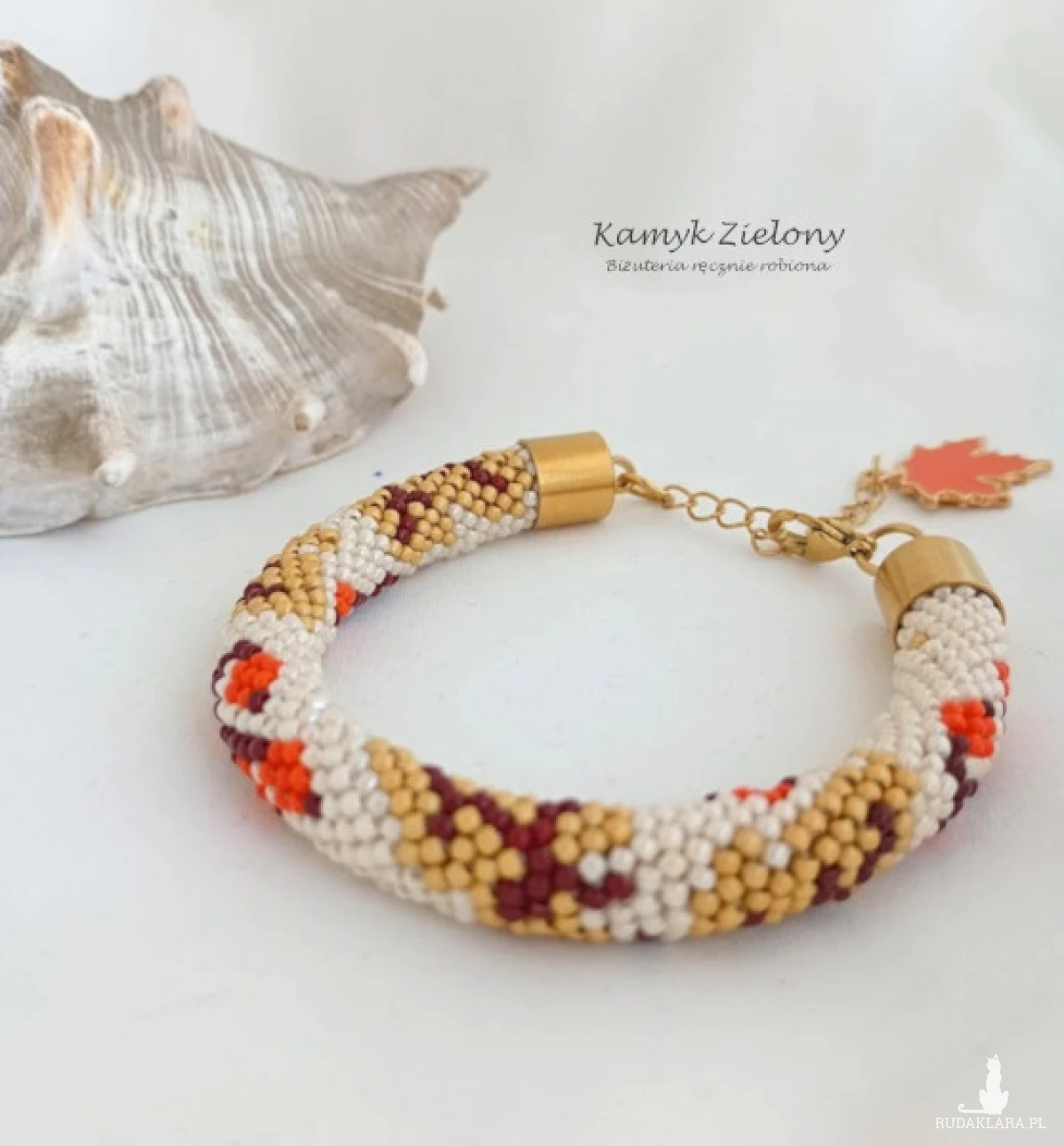 Bransoletka w jesienne liście - wykończenia ze stali chirurgicznej